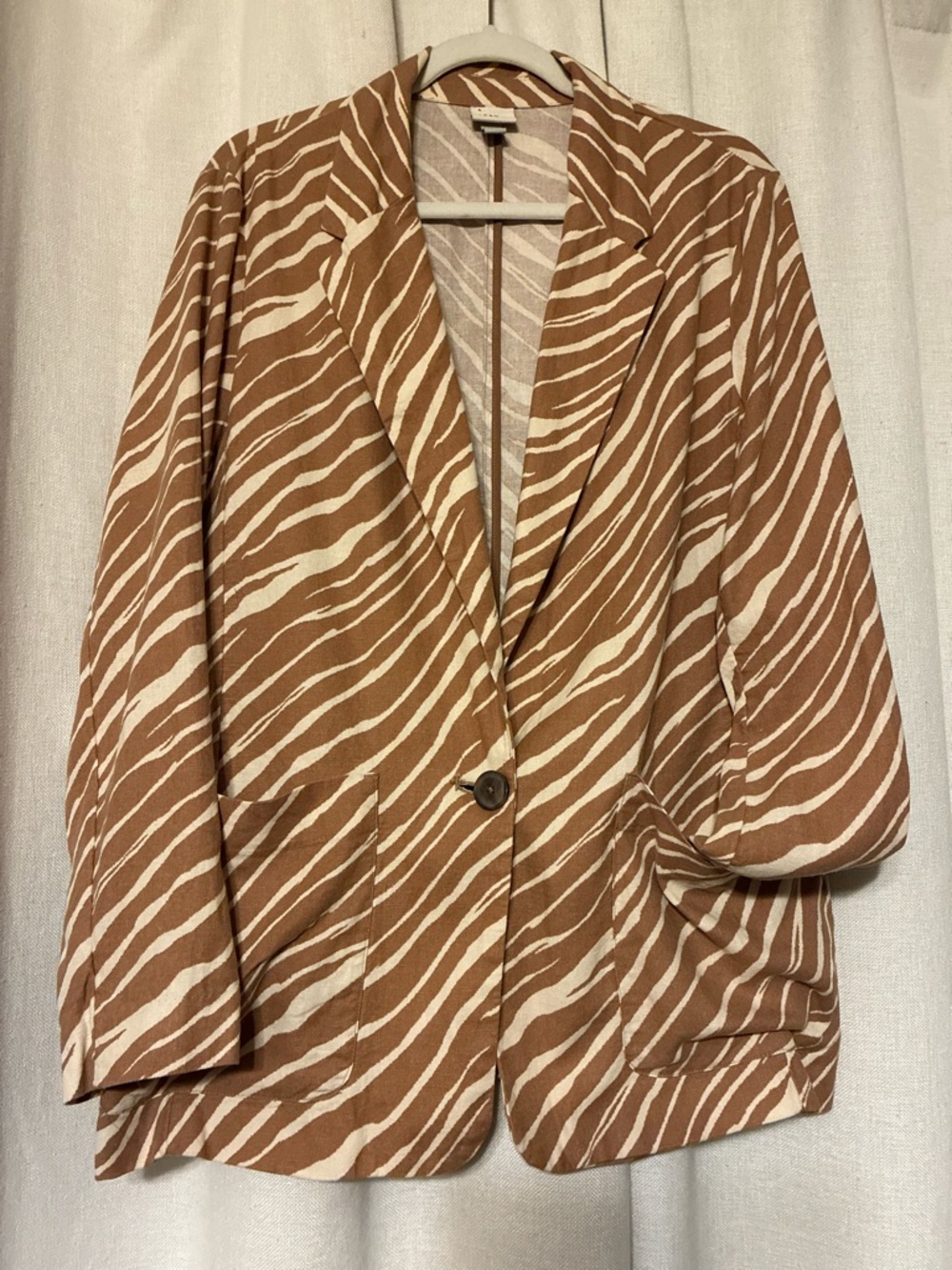 Linen Blend Zebra Brown Striped Blazer Size L
